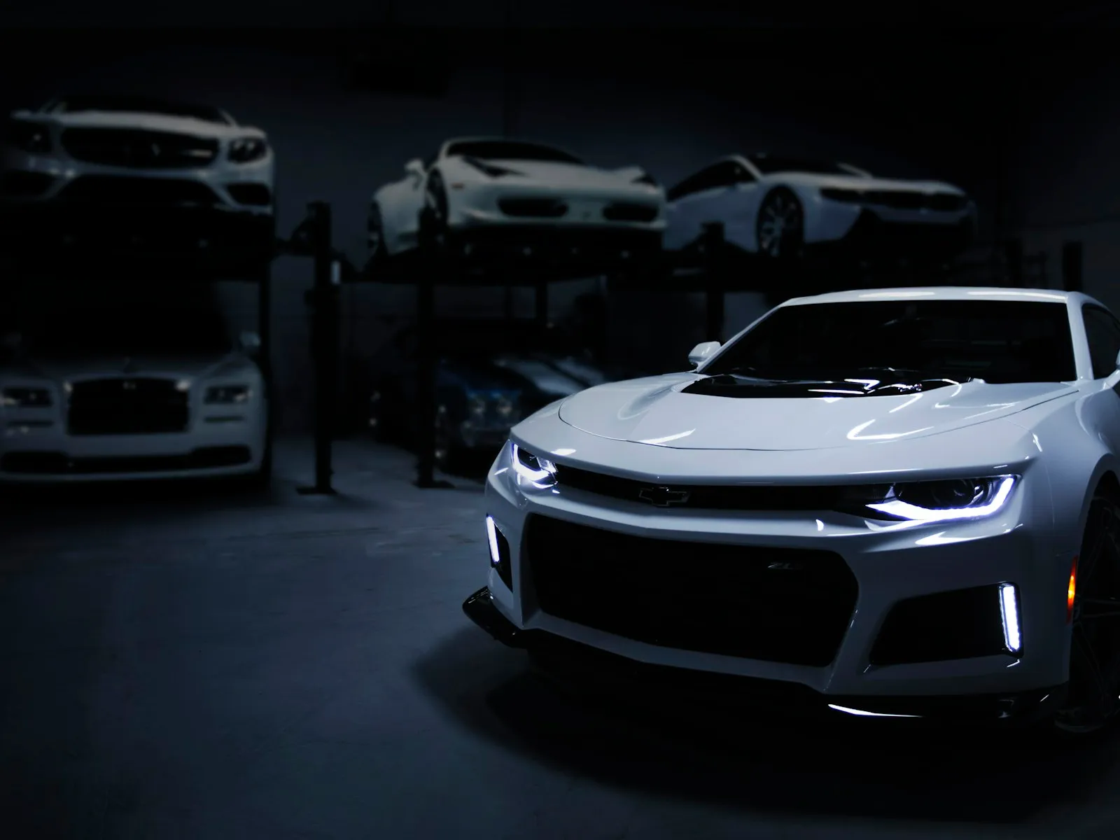 A performance car viewed from a low front angle